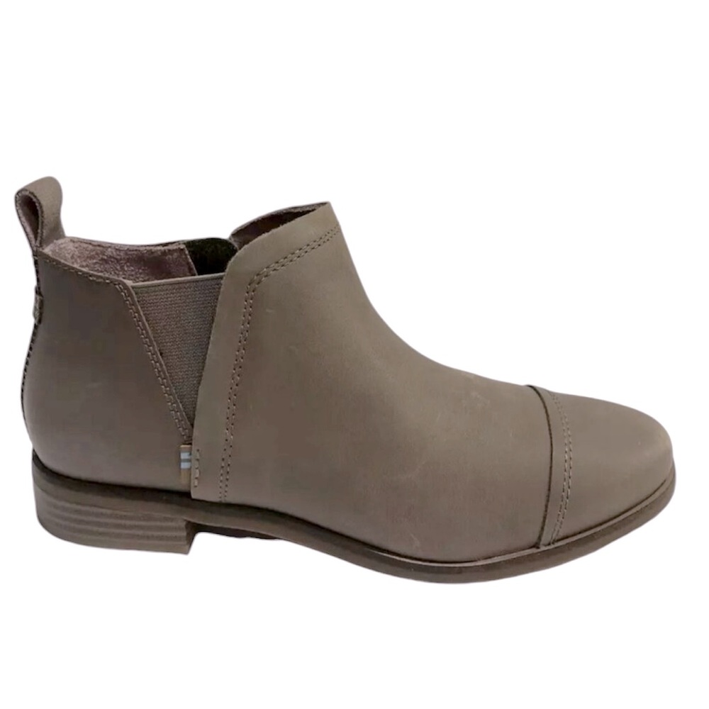 EUC - TOMS Women’s Reese Leather Bootie - Size 6.5, Taupe Grey